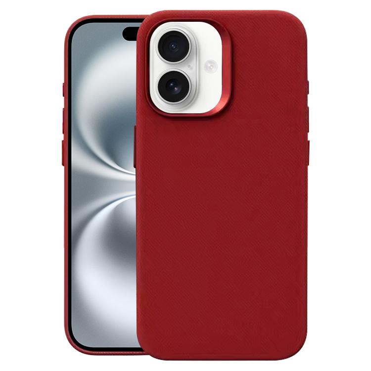 For iPhone 16 Flannel Textured Magnetic Full Coverage Phone Case(Red)