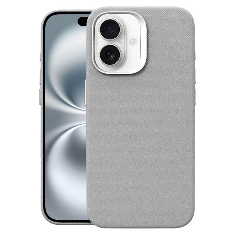 For iPhone 16 Flannel Textured Magnetic Full Coverage Phone Case(Silver Grey)