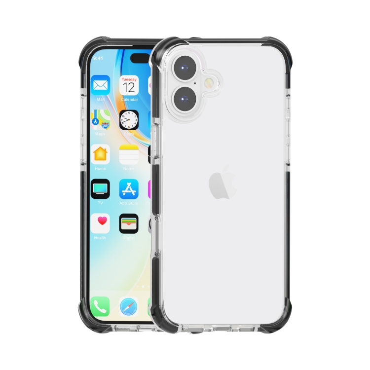 For iPhone 16 Four-corner Shockproof TPU Hybrid Acrylic Phone Case(Black + Transparent)