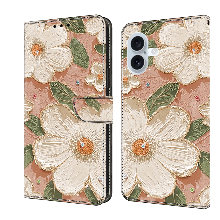 For iPhone 16 Fresh Painted Leather Phone Case(Sunflower)