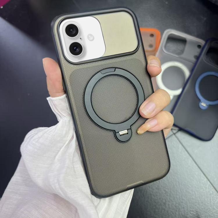 For iPhone 16 Frosted Dot Texture 360 Degree Rotation Holder Magnetic Phone Case(Black)