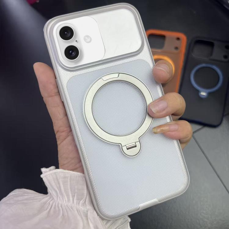 For iPhone 16 Frosted Dot Texture 360 Degree Rotation Holder Magnetic Phone Case(Gray)