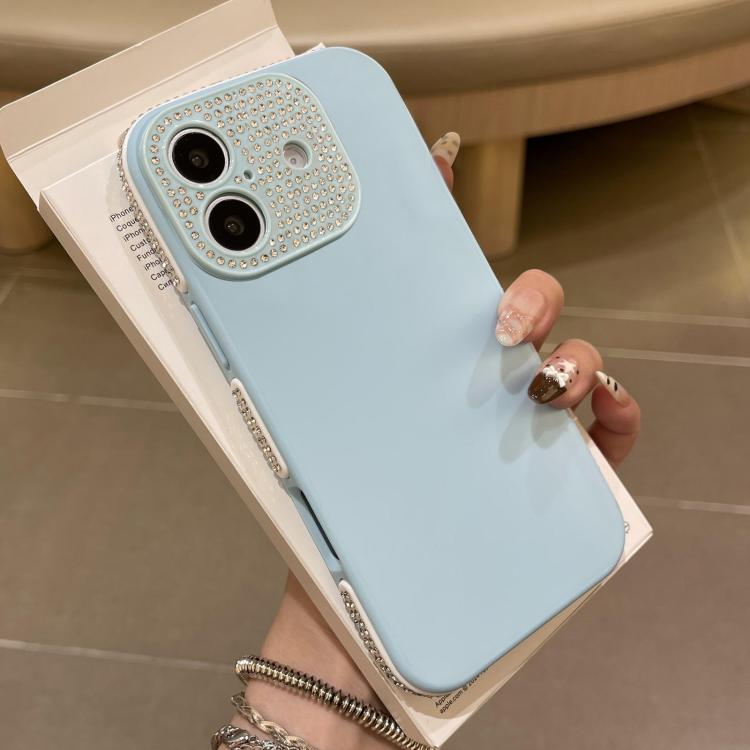 For iPhone 16 Full Diamond Large Window IMD Edge Diamond Frosted TPU Phone Case(Blue)