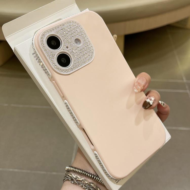 For iPhone 16 Full Diamond Large Window IMD Edge Diamond Frosted TPU Phone Case(Pink)
