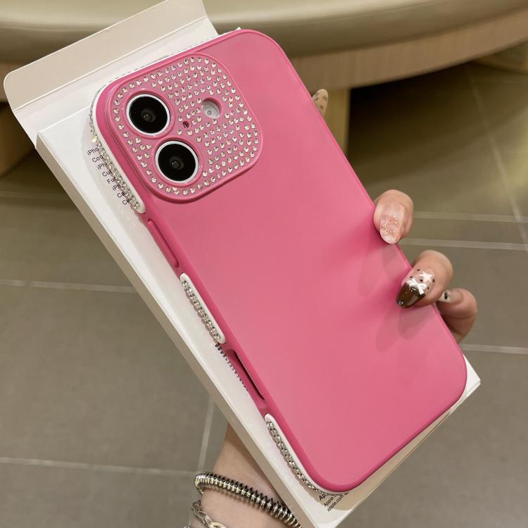 For iPhone 16 Full Diamond Large Window IMD Edge Diamond Frosted TPU Phone Case(Rose Red)