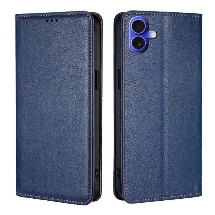 For iPhone 16 Gloss Oil Solid Color Magnetic Leather Phone Case(Blue)