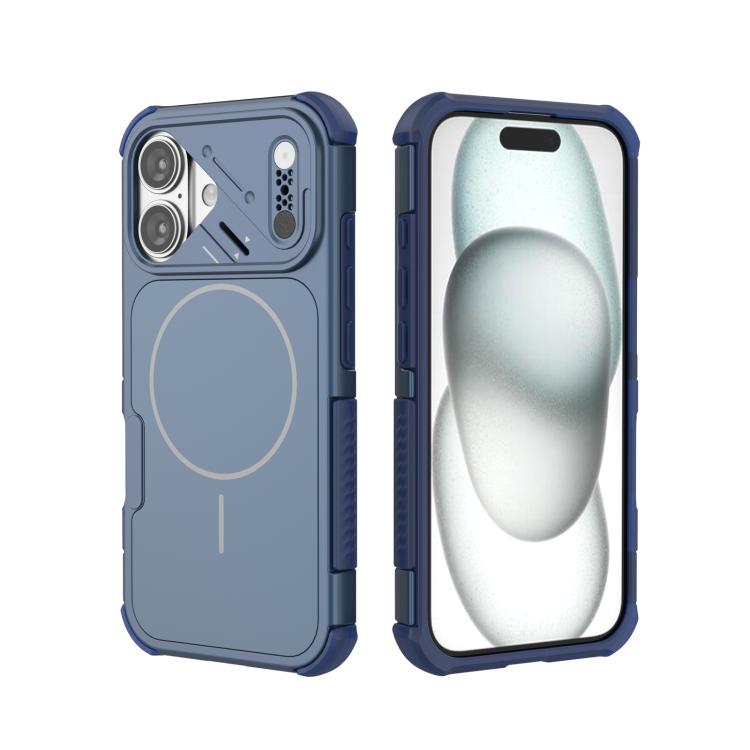 For iPhone 16 Heat Dissipation Air Shockproof TPU + PC Magsafe Phone Case(Blue)