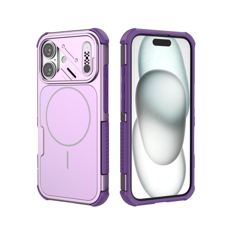 For iPhone 16 Heat Dissipation Air Shockproof TPU + PC Magsafe Phone Case(Purple)