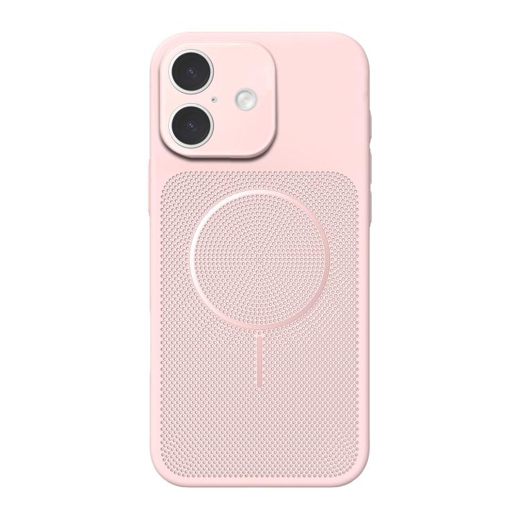 For iPhone 16 Heat Dissipation Breathable Mesh Magnetic PC Phone Case(Pink)