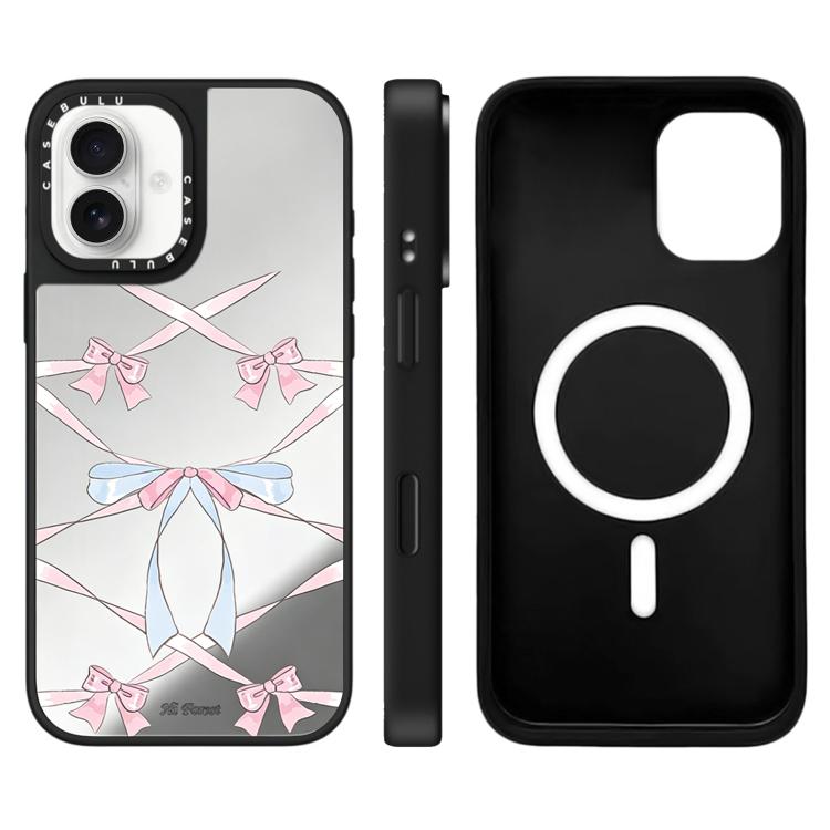 For iPhone 16 Hi Forest Series Pattern Mirror Magnetic Phone Case(Bow Ribbon)