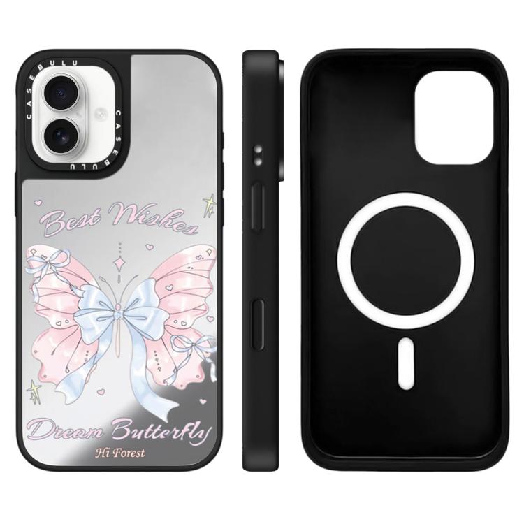 For iPhone 16 Hi Forest Series Pattern Mirror Magnetic Phone Case(Dream Butterfly)