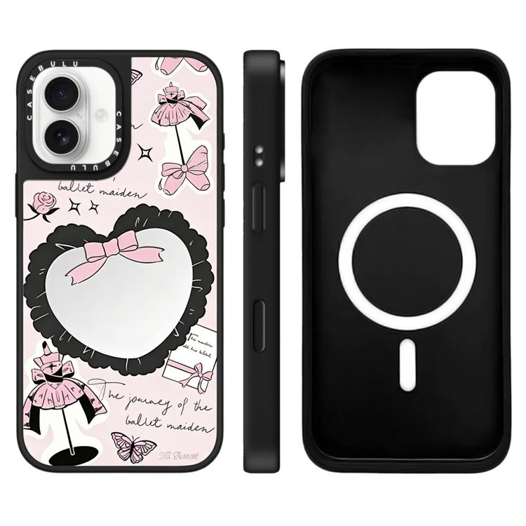 For iPhone 16 Hi Forest Series Pattern Mirror Magnetic Phone Case(Fashion Bow)