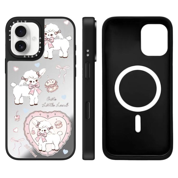 For iPhone 16 Hi Forest Series Pattern Mirror Magnetic Phone Case(Love Lamb)