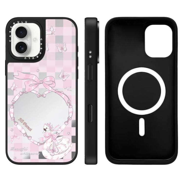 For iPhone 16 Hi Forest Series Pattern Mirror Magnetic Phone Case(Love Little Swan)