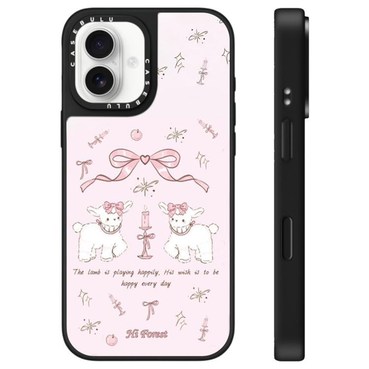 For iPhone 16 Hi Forest Series Pattern Mirror Phone Case(Bow Two Lambs)
