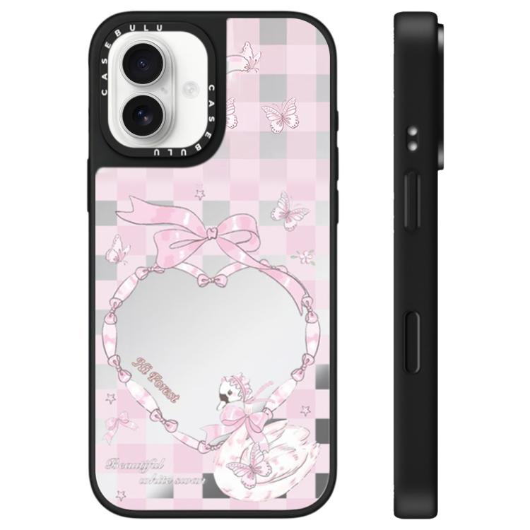 For iPhone 16 Hi Forest Series Pattern Mirror Phone Case(Love Little Swan)
