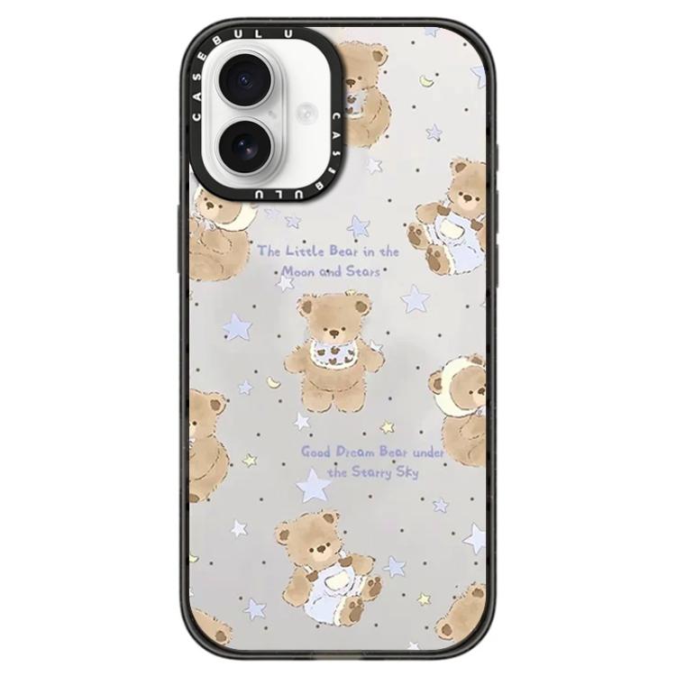 For iPhone 16 Hi Forest Series Pattern Transparent Acrylic Phone Case(Bear Doll)
