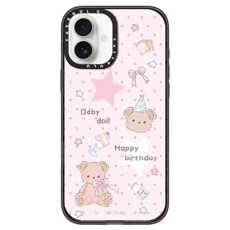 For iPhone 16 Hi Forest Series Pattern Transparent Acrylic Phone Case(Birthday Doll)