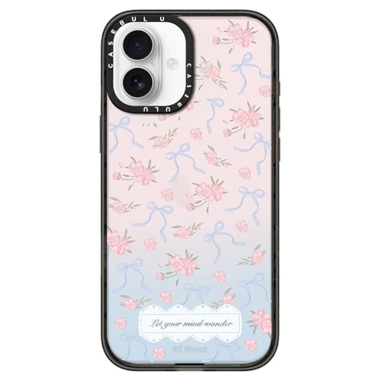 For iPhone 16 Hi Forest Series Pattern Transparent Acrylic Phone Case(Bow Flower)