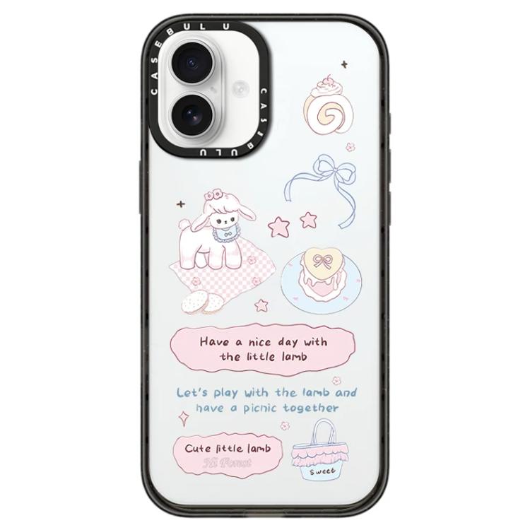 For iPhone 16 Hi Forest Series Pattern Transparent Acrylic Phone Case(Little Lamb)