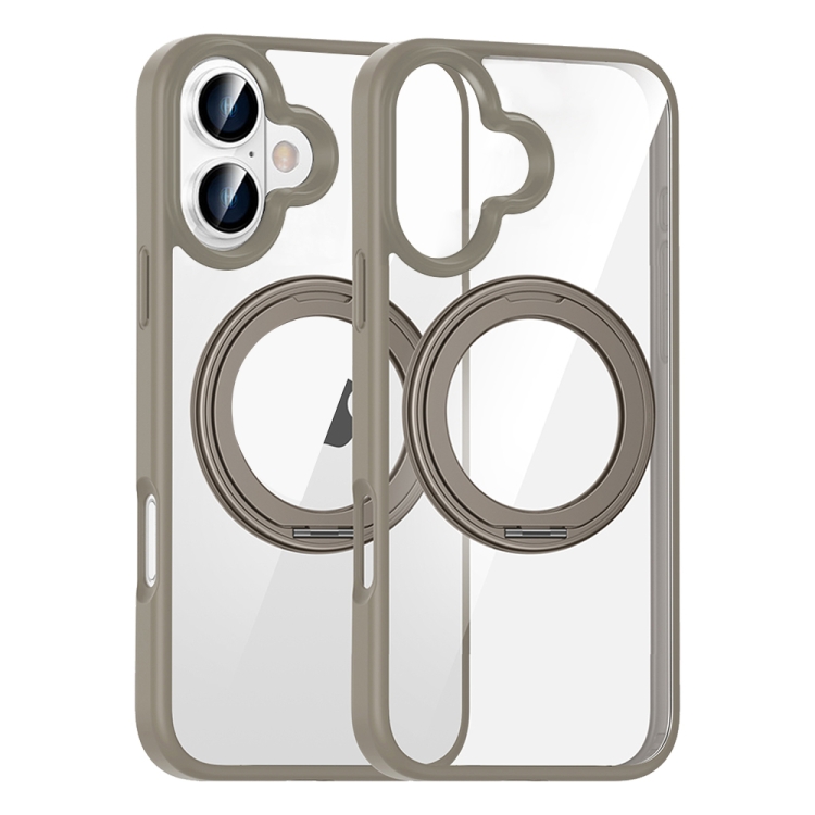 For iPhone 16 High Transparency 360 Degree Rotating Holder MagSafe Phone Case(Titanium Gold)