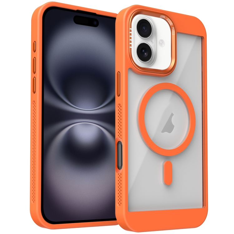 For iPhone 16 Honeycomb Cooling MagSafe Phone Case(Orange)