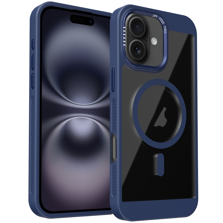 For iPhone 16 Honeycomb Cooling MagSafe Phone Case(Royal Blue)