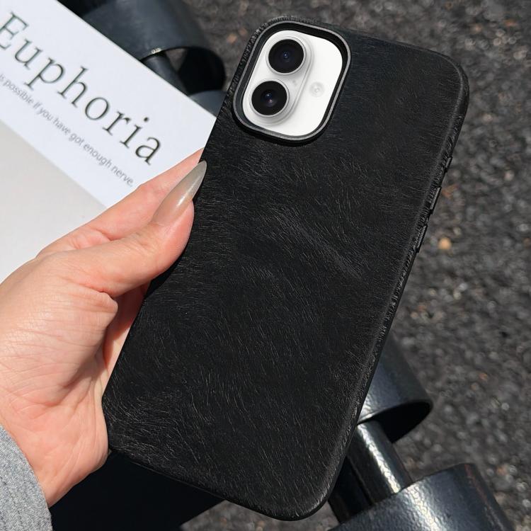 For iPhone 16 Horsehair Pattern Magnetic Full Coverage TPU Phone Case(Black)