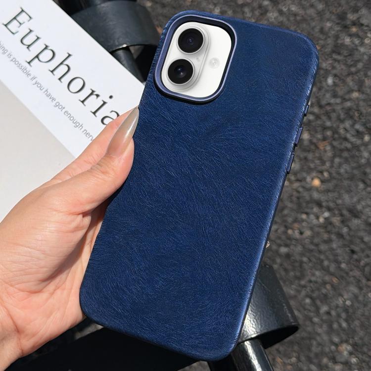 For iPhone 16 Horsehair Pattern Magnetic Full Coverage TPU Phone Case(Dark Blue)