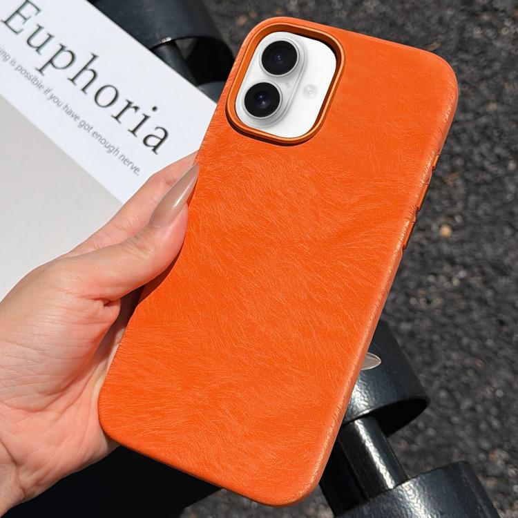 For iPhone 16 Horsehair Pattern Magnetic Full Coverage TPU Phone Case(Orange)