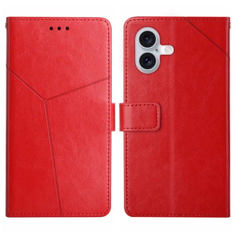 For iPhone 16 HT01 Y-shaped Pattern Flip Leather Phone Case(Red)