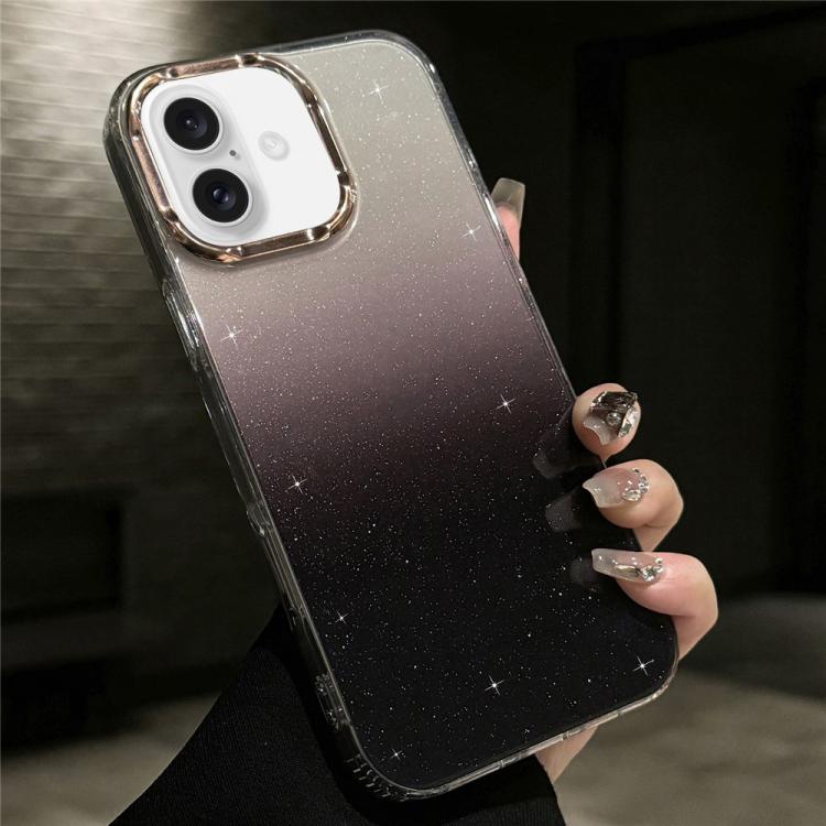 For iPhone 16 IMD Gradient Glitter PC + TPU Shockproof Phone Case(Black)