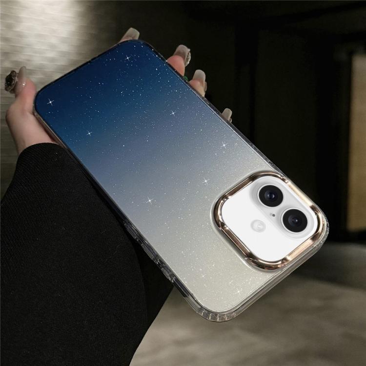 For iPhone 16 IMD Gradient Glitter PC + TPU Shockproof Phone Case(Blue)