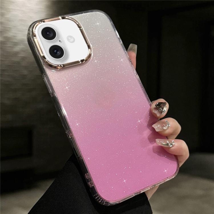 For iPhone 16 IMD Gradient Glitter PC + TPU Shockproof Phone Case(Pink)