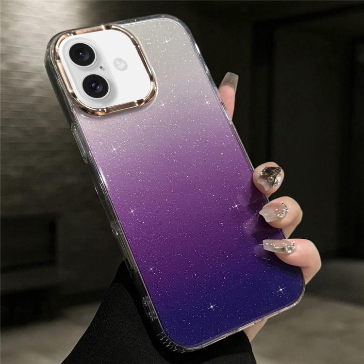 For iPhone 16 IMD Gradient Glitter PC + TPU Shockproof Phone Case(Purple)