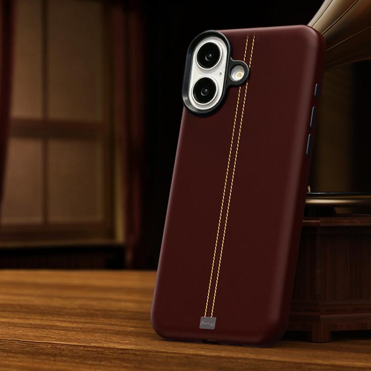 For iPhone 16 Jazz Series Retro Vegan Leather Textured Metal Frame Magnetic Phone Case(Red)