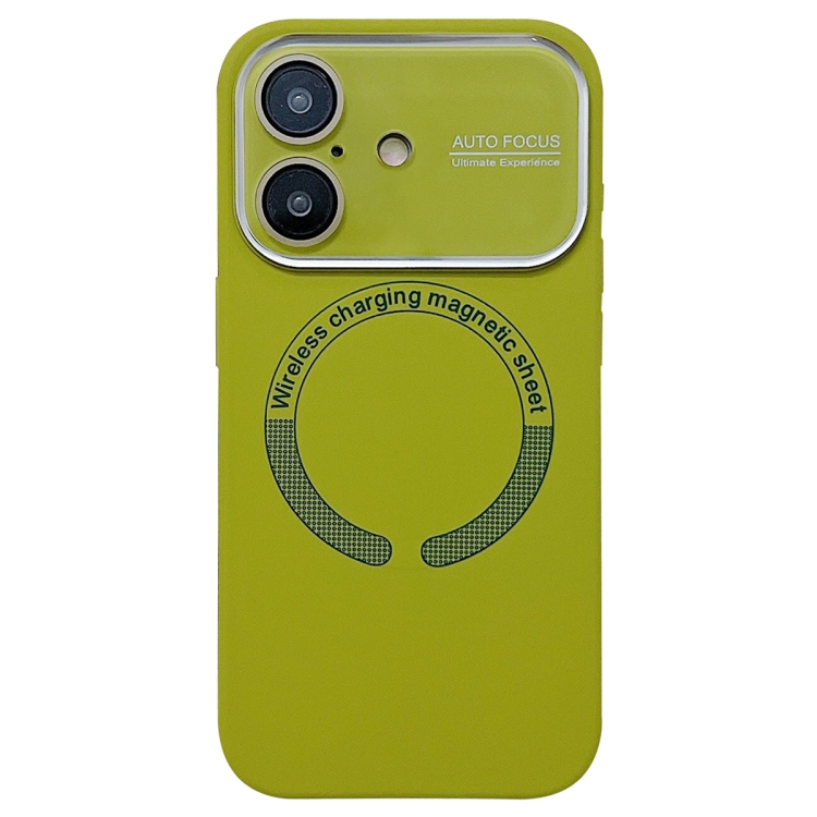 For iPhone 16 Large Window Acrylic Glass Lens MagSafe Silicone Phone Case(Willow Green)