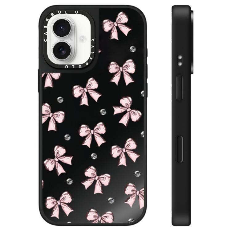For iPhone 16 Leopard Cherry Series Pattern Mirror Phone Case(Bow-knots)
