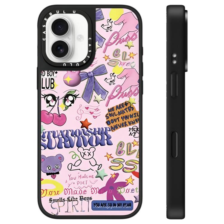 For iPhone 16 Leopard Cherry Series Pattern Mirror Phone Case(Cartoon Graffiti)