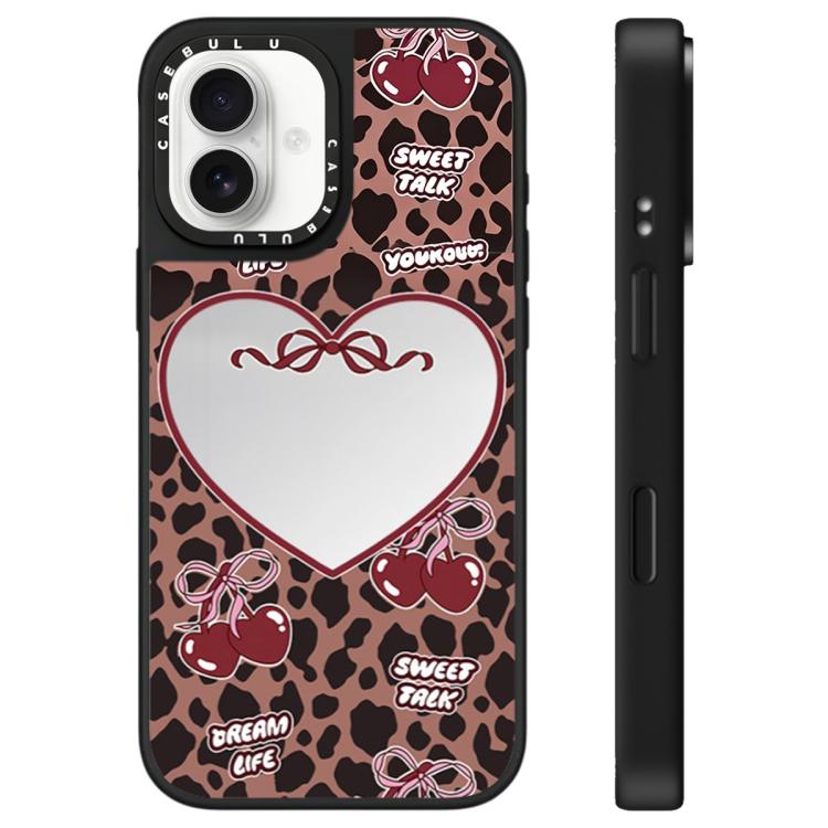 For iPhone 16 Leopard Cherry Series Pattern Mirror Phone Case(Cherry Leopard)