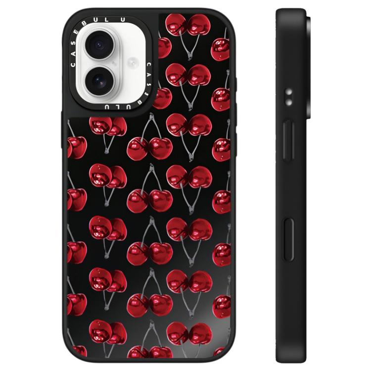 For iPhone 16 Leopard Cherry Series Pattern Mirror Phone Case(Cherrys)