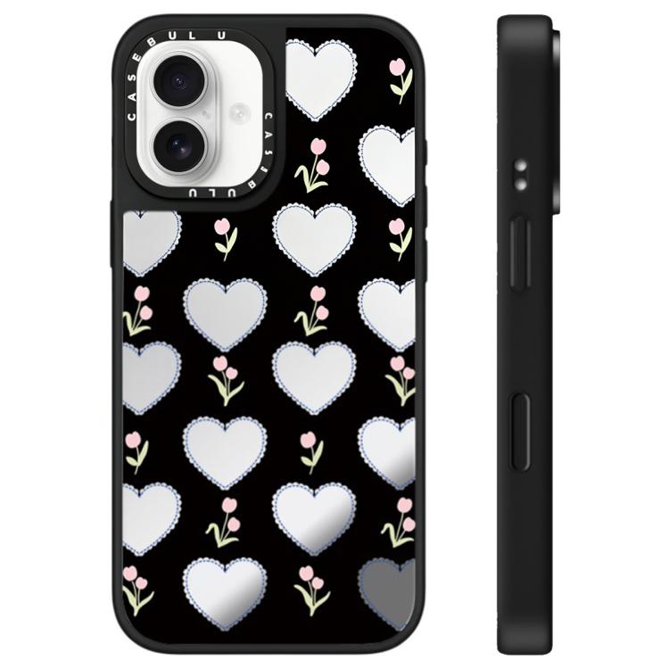 For iPhone 16 Leopard Cherry Series Pattern Mirror Phone Case(Hearts Flower)