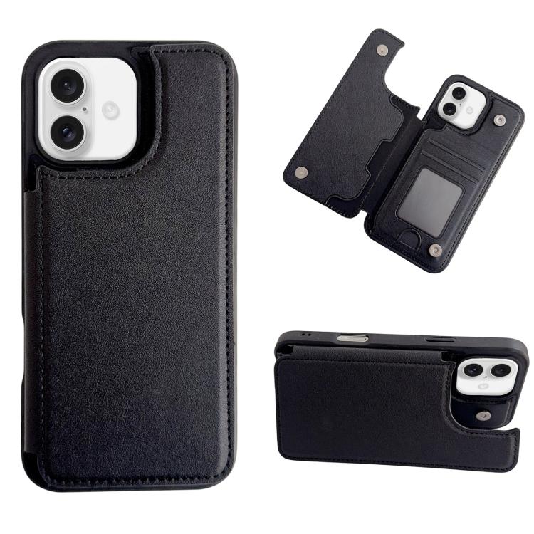For iPhone 16 Magnetic Snap Multifunctional Card Wallet Holder Phone Case(Black)