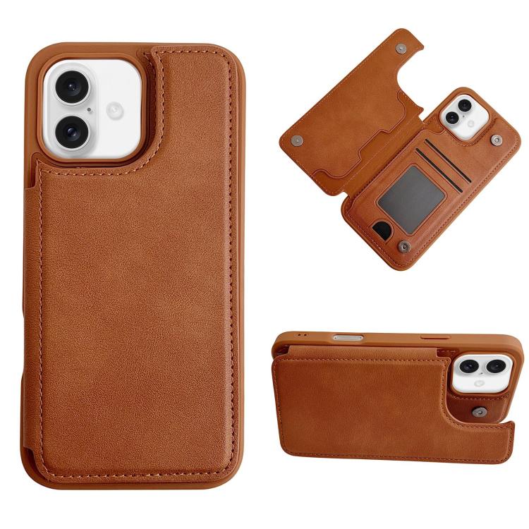 For iPhone 16 Magnetic Snap Multifunctional Card Wallet Holder Phone Case(Brown)