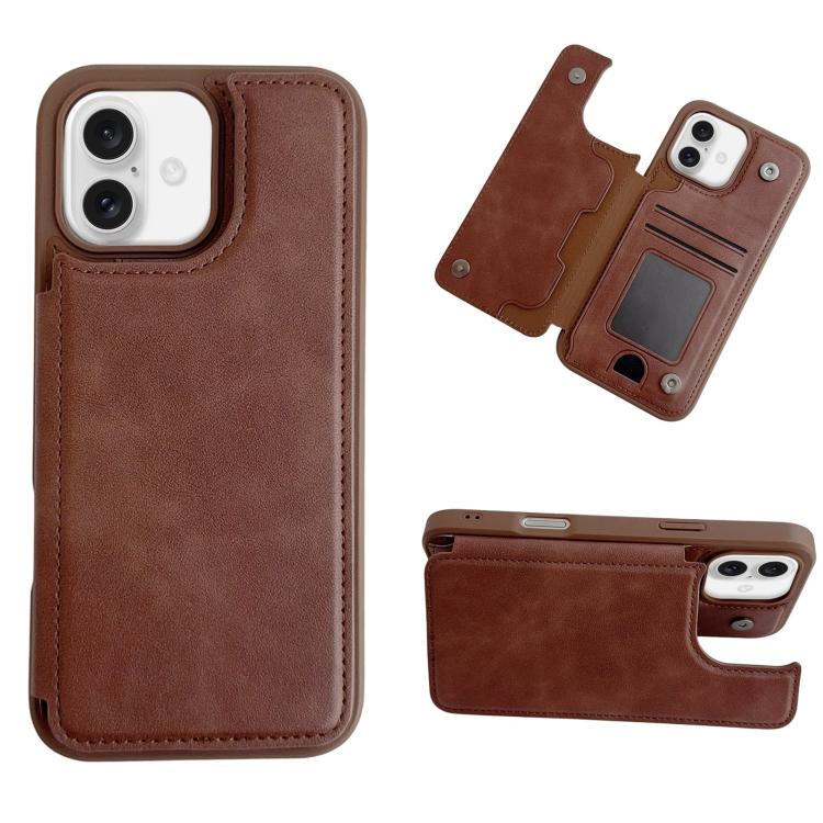 For iPhone 16 Magnetic Snap Multifunctional Card Wallet Holder Phone Case(Coffee)