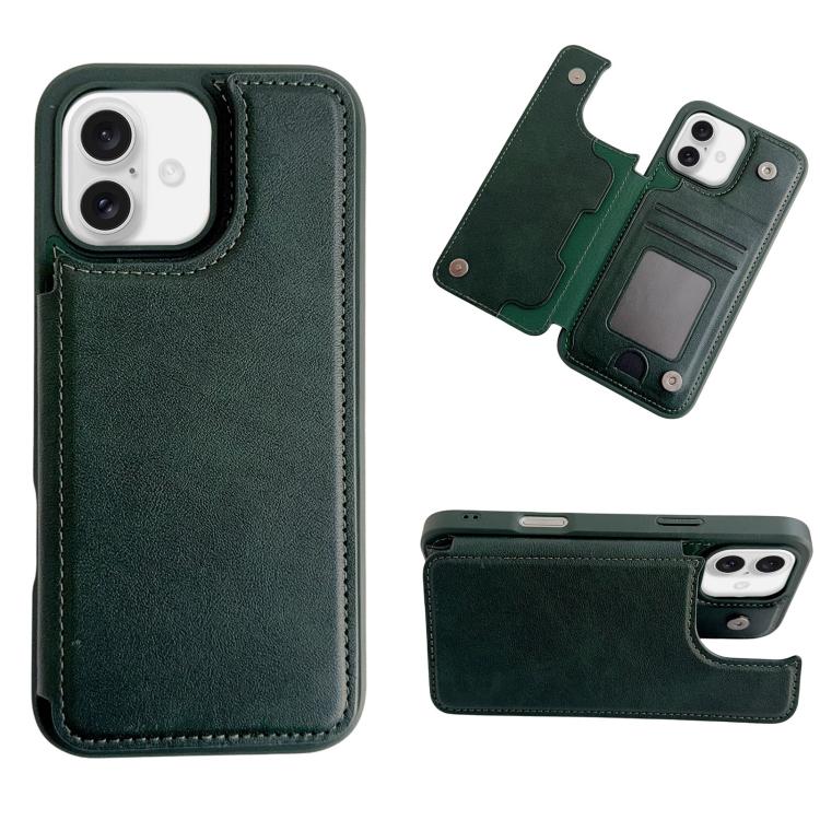 For iPhone 16 Magnetic Snap Multifunctional Card Wallet Holder Phone Case(Deep Green)