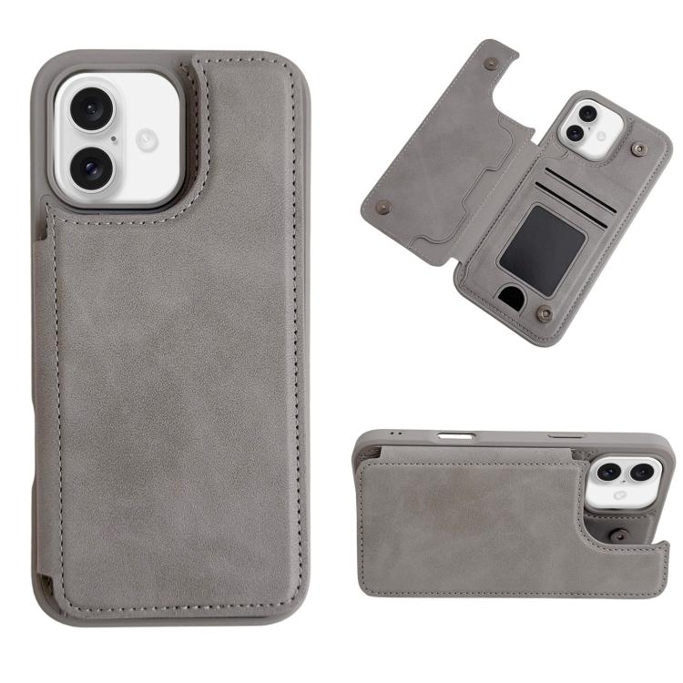 For iPhone 16 Magnetic Snap Multifunctional Card Wallet Holder Phone Case(Grey)