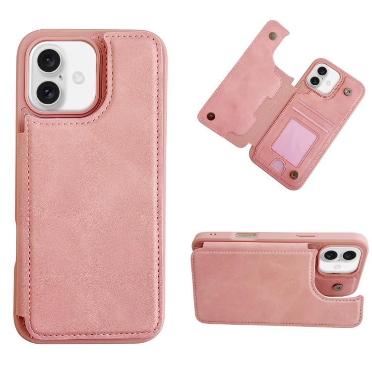 For iPhone 16 Magnetic Snap Multifunctional Card Wallet Holder Phone Case(Pink)