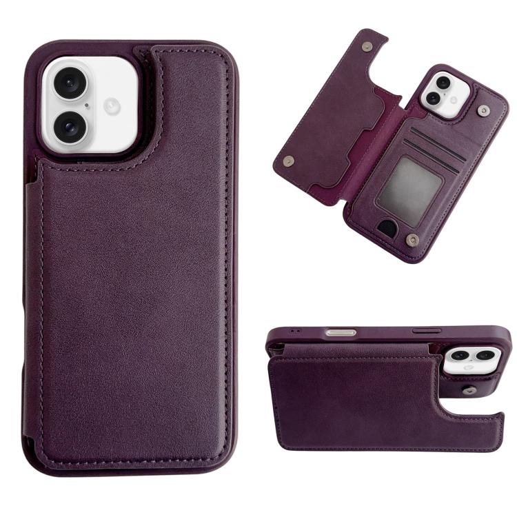 For iPhone 16 Magnetic Snap Multifunctional Card Wallet Holder Phone Case(Purple)