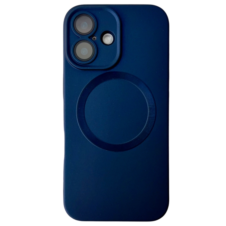 For iPhone 16 Metallic Paint CD Texture MagSafe TPU Phone Case(Dark Blue)